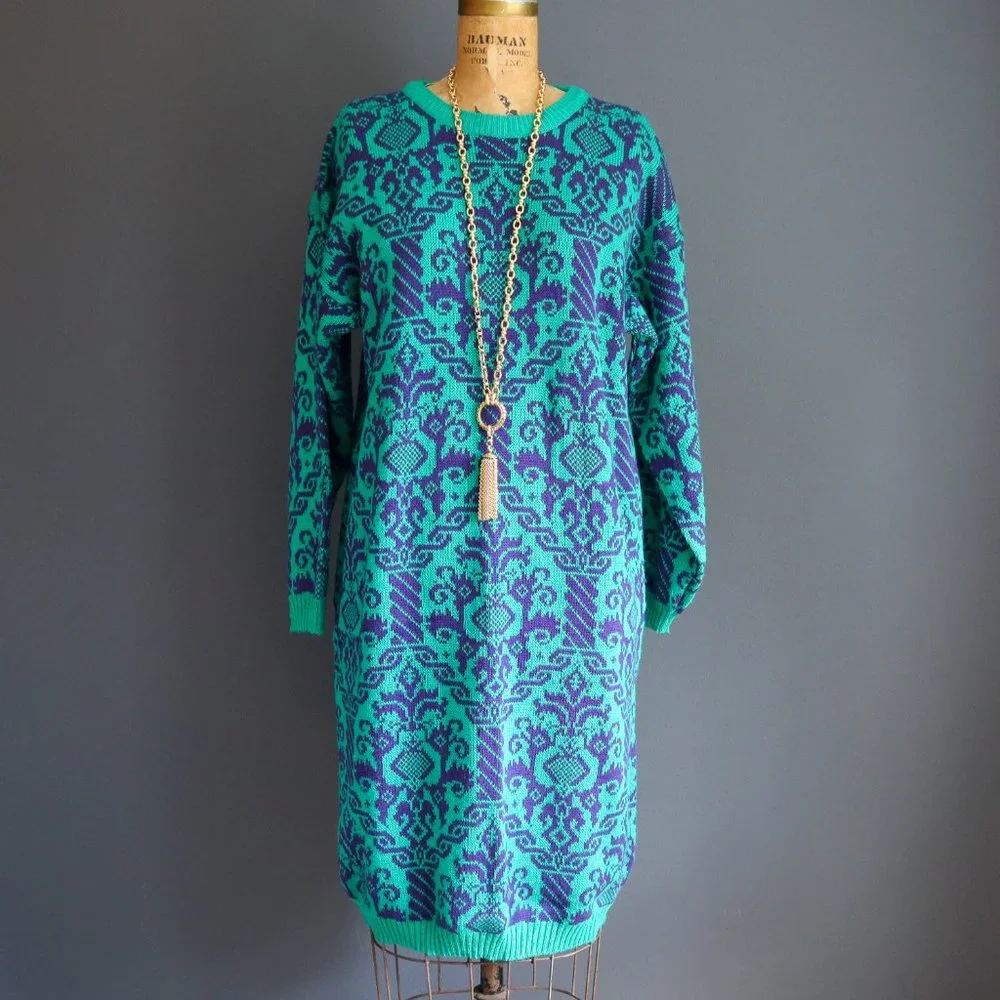 Purple and Green Acrylic Sweater Dress by DAKOTA - Picture 1 of 10
